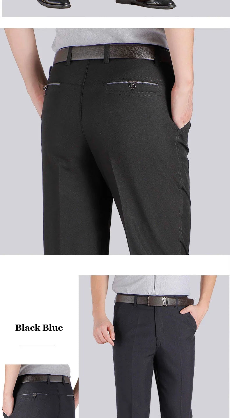 Mens Autumn Thick Summer Thin Business Pants Loose Male Pant High Waist Straight Trousers Casual Fashion Pant Plus Size 28-40