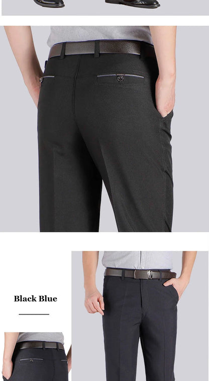 Mens Autumn Thick Summer Thin Business Pants Loose Male Pant High Waist Straight Trousers Casual Fashion Pant Plus Size 28-40