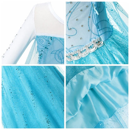 2026 Kids Princess Costume Girls Elsa Anna Dress Carnival Cosplay Snow White Aurora Moana Rapunzel Mermaid Belle Party Outfits