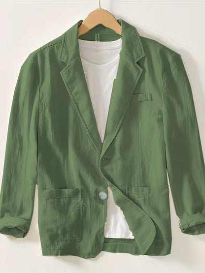 Men's Casual Suit Single-layer Jacket Solid Color Cotton And Linen Casual Fashion Men's Top
