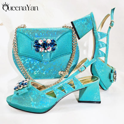 Newest Italian Design Special Synthetic Fabrics Women's Matching Shoe and Bag Set High Heel for Weddings and Parties