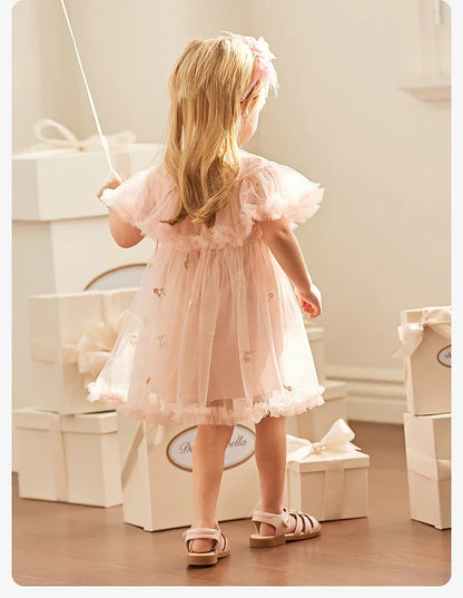 Girl's Princess Dress 2025 New Summer Children's Baby Pink Mesh Wallet Fashion Cute Sweet Charm Party DB2240416