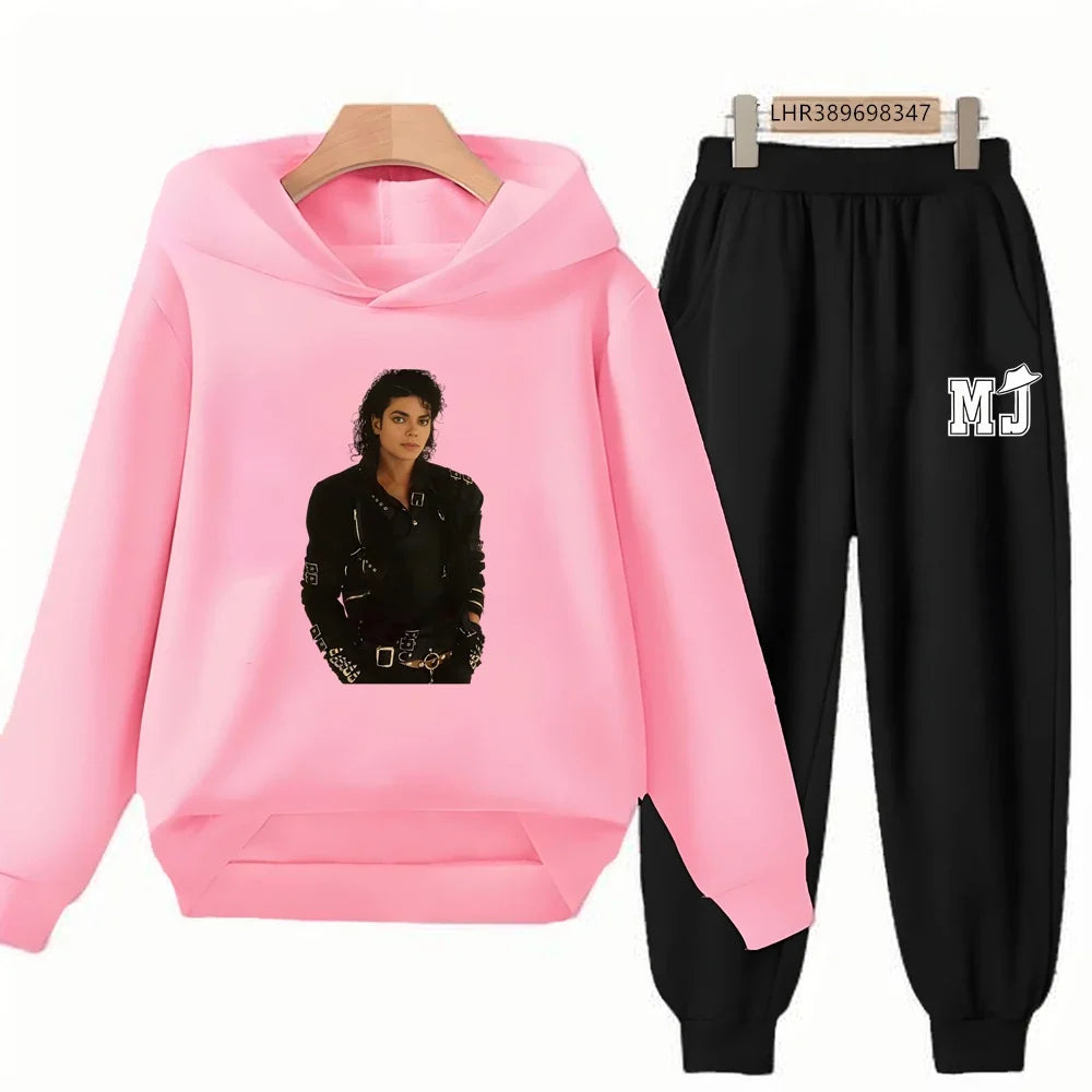 Children's Hoodie+Pants Suit Black 3-12 Years Girl Sweatshirt Sets Boys Pants Suits Michael Jackson Printing Autumn Clothing