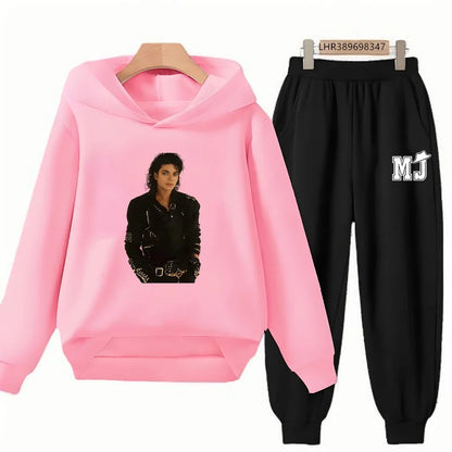 Children's Hoodie+Pants Suit Black 3-12 Years Girl Sweatshirt Sets Boys Pants Suits Michael Jackson Printing Autumn Clothing