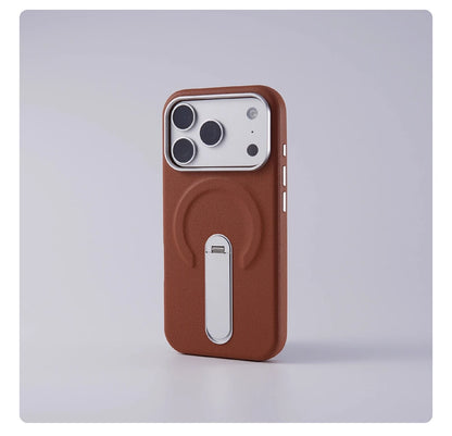 Luxury Rotation KickStand Business PU Leather Case For iPhone 17 Pro Max 16 15 14 13 For MagSafe Magnetic Matte Shockproof Cover