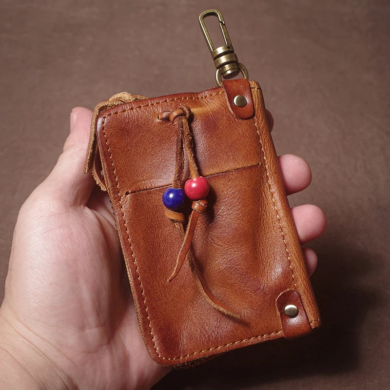 Luxury Brand Genuine Leather Key Bag Multifunctional Waist Hanging Card Holder Coin Purse Men Women Car Key Case Organizer