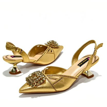 2026 New Arrival Italian-Inspired Green Rhinestone Pointed Toe Women’s High Heels with Matching Handbag Set Elegant Wedding
