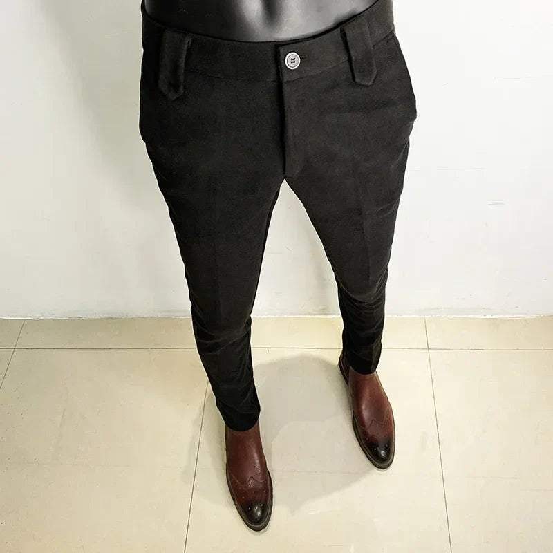 2025 Winter Men Suit Pants Woolen Thicken Keep Warm Formal Trousers Pantalones Hombre Solid Casual Slim Fit Pants Men Clothing