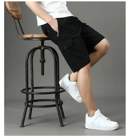 Summer new men's work shorts pocket zip trend versatile casual trousers five work trousers