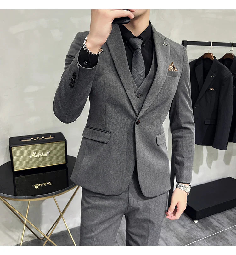 S-7XL Jacket Vest Pants Luxury Elasticity Boutique Fashion Men's Solid Color Casual Business Suit 3-piece Sets Groom Wedding