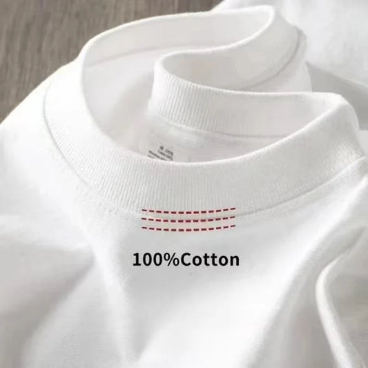 2026 New Eco Friendly Comfortable Pure White Heavy T Shirt Mens Summer Pure Cotton Short Sleeve Unisex Streetwear Fashion