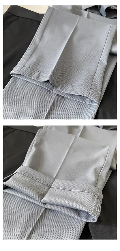 Summer New Light Thin Ice Silk Solid Color Casual Trousers High Quality Fashion Slim Fit Business Social Office Suit Pants
