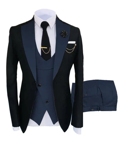 New Costume Slim Fit Men Suit Slim Fit Business Suits Groom Black Tuxedos For Formal Wedding Suit Jacket Pant Vest 3 Pieces
