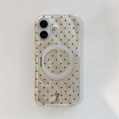 Luxury Polka Dot Ring Stand Holographic Phone Case For iPhone 15 16 17 Pro Max Shockproof Protective Cover