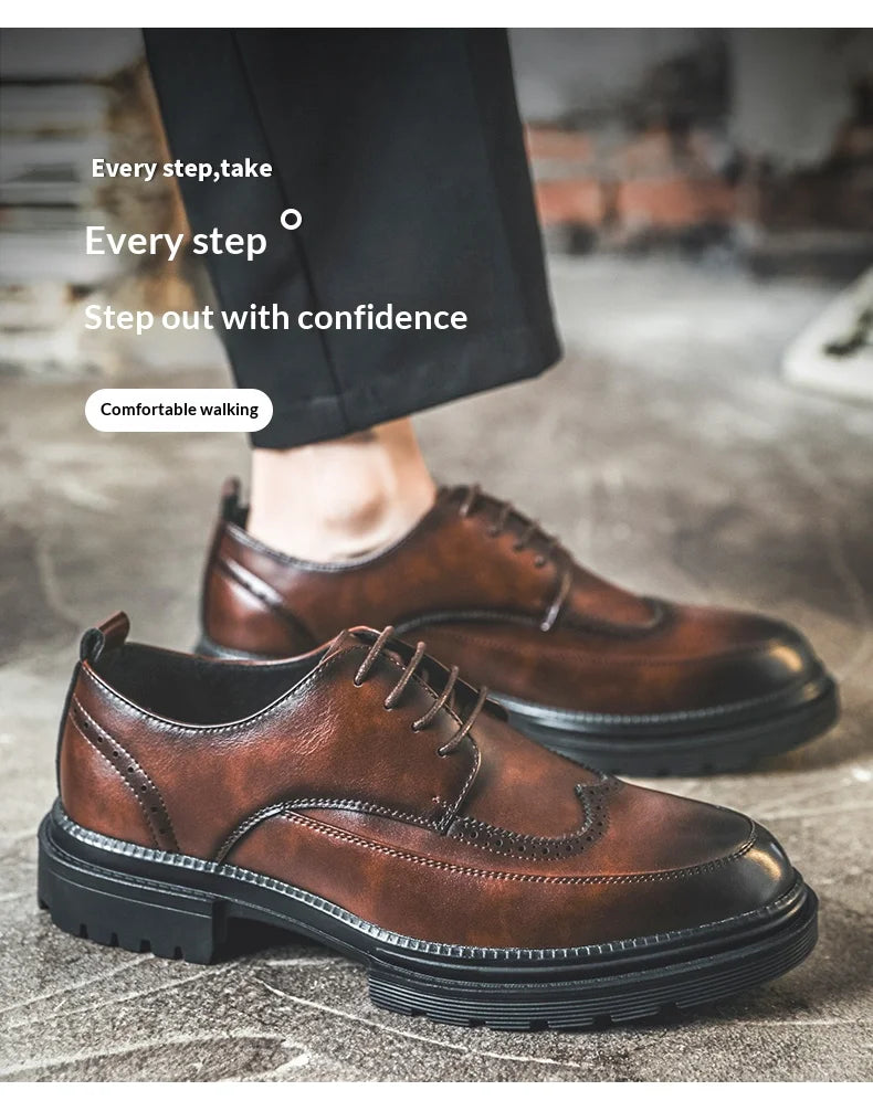 Big Size Men Height Increaseing Dress Brogue Shoes Gentleman Suit Elevator Shoes Oxford Invisible Heel 4/7/9CM Wedding Man Shoes
