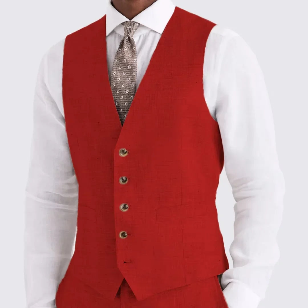 Men‘s  Linen  Waistcoat Single Breasted V Neck Suit Vest Adjustable Back  Slim Fit Casual Wedding Formal  Gentleman For Beach