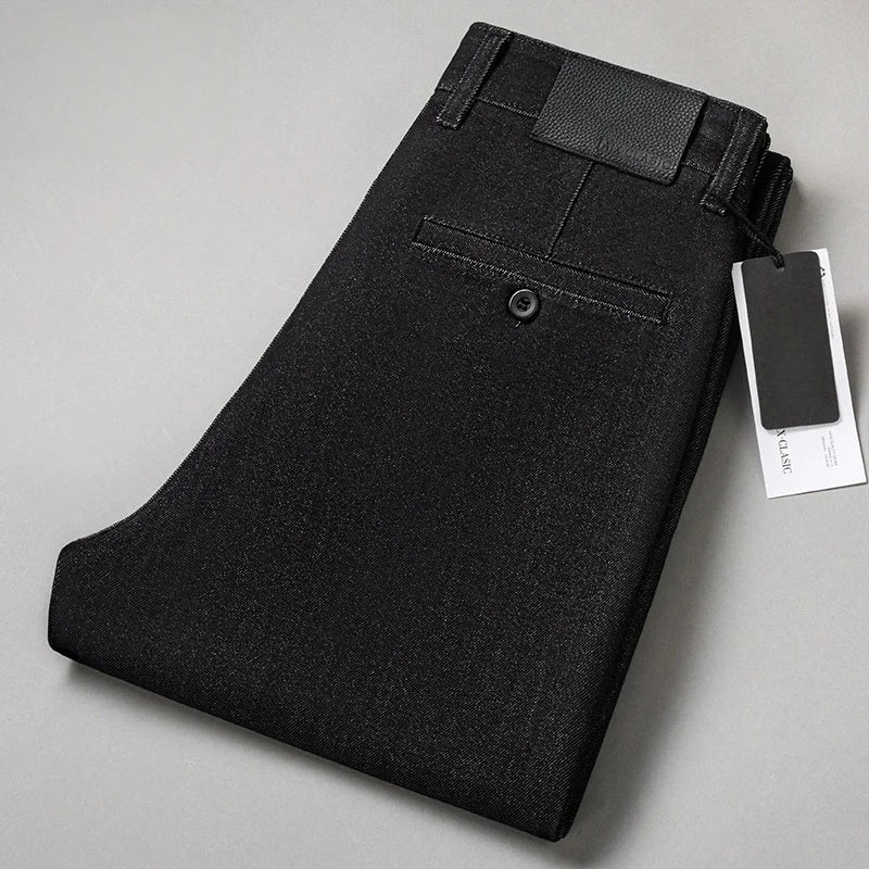 Men's Straight Leg Jeans Streetwear Blue/Black Casual Loose Fit Thick Denim Mid-Rise Trousers for Spring Sizes 40-44