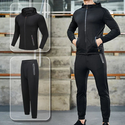 Running Jacket Hooded Jogging Tight Sportswear Quick Dry Men Reflective Training Set Gym Clothes Fitness Compression Sport Suit