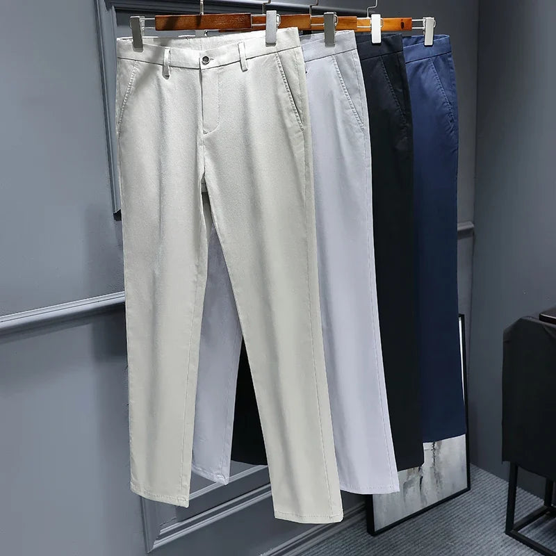 Top Grade Cotton New Brand Casual Fashion Relax Fit Long Dress Pants Korean Straight Business Trousers Office Mens Clothing 2026