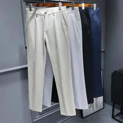 Top Grade Cotton New Brand Casual Fashion Relax Fit Long Dress Pants Korean Straight Business Trousers Office Mens Clothing 2026