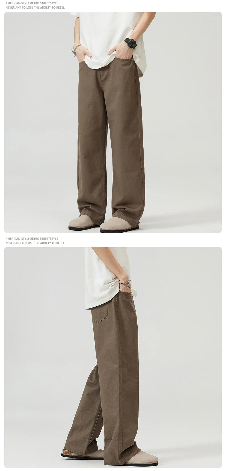 100％ Cotton Men's Baggy Straight Jeans Comfortable Soft Casual Pants Fashion Korean White Brown Denim Trousers Male Clothing