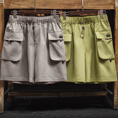 Men's Lightweight Seersucker Five Inch Shorts American Retro Mountain Style Techwear Thin Casual Summer Men Bottoms