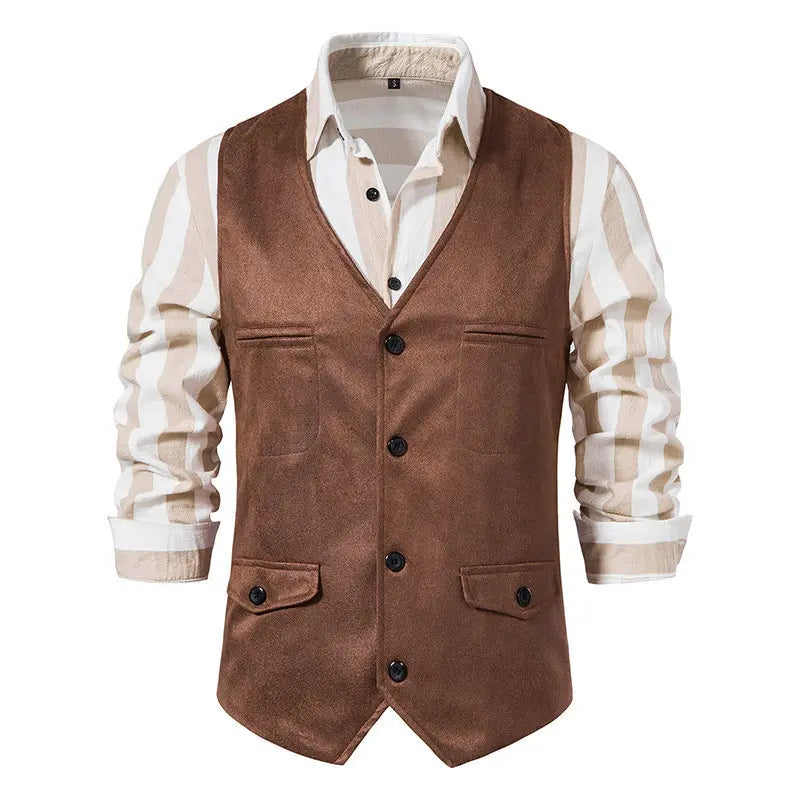 Man Vest Vintage Solid Single-breasted Male Waistcoat Slim V-neck Sleeveless Business Casual Versatile Men Suit Vest