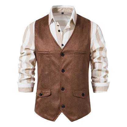 Man Vest Vintage Solid Single-breasted Male Waistcoat Slim V-neck Sleeveless Business Casual Versatile Men Suit Vest