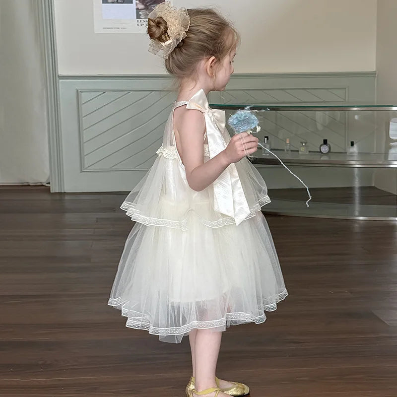 Girls Princess Dress Summer Kids French Sweet Sleeveless Bowknot Tulle Tutu Fluffy Birthday Party Pageant Dresses