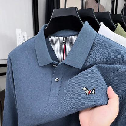 100% pure cotton autumn high-end luxury men's brand long sleeved polo shirt original embroidered dog design golf top T-shirt