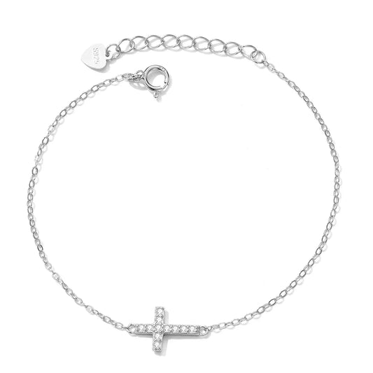 Bracelet réglable en argent sterling 925 véritable avec croix, 15,5 cm + 2,5 cm, chaîne à maillons plaquée or 14 carats, bijoux de luxe, cadeau pour femme