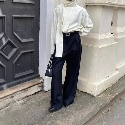 Polka Dot Printed Casual Shirt Women Satin Scarf Neck Elegant Long Sleeve Blouse 2026 New Autumn Lady Daily Street Chic Outwear