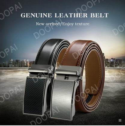 Mens Leather Belt  Automatic Genuine Leather Belts Leisure Fashion Ratchet Belts for Men Pants Waistband Ремень