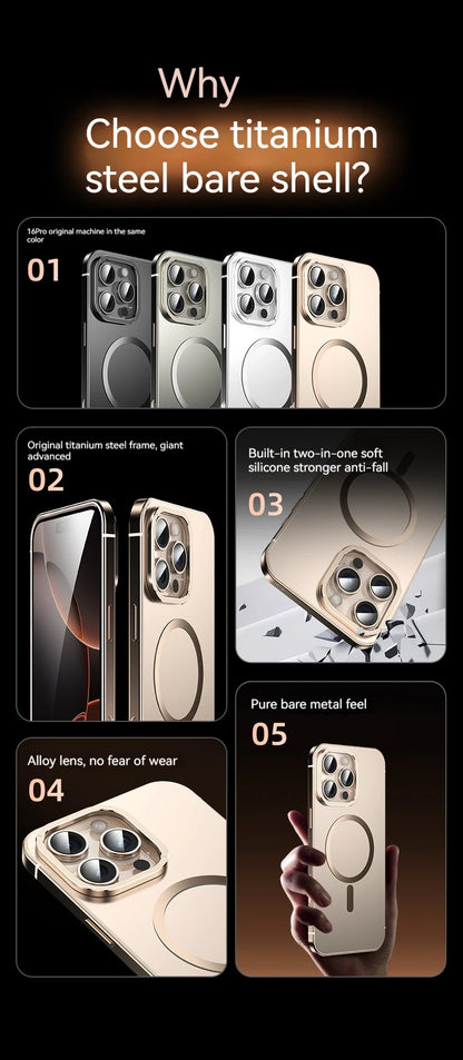 Aluminum Alloy Frame Magnetic Magsafe Matte PC Original Back Plate iPhone Case for 16 15 Pro Max Wireless Charging Protect Case