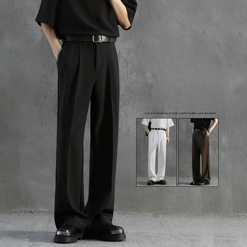 White Luxury Draped Suit Pants Men Fashion Dress Pants Korean Loose Straight Casual Pants Mens Office Formal Trousers Male S-3XL