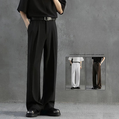 White Luxury Draped Suit Pants Men Fashion Dress Pants Korean Loose Straight Casual Pants Mens Office Formal Trousers Male S-3XL