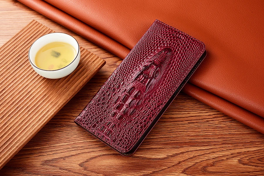 Crocodile Genuine Leather Magnetic Flip Case For iPhone 16 16e 15 14 11 12 13 Pro X XS Max Plus Mini SE 2025 All-inclusive Cover