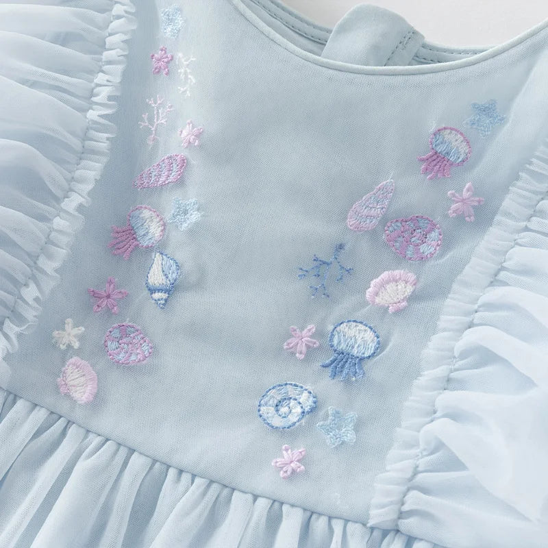 Girls Baby Princess Dress Summer Sweet Shell Embroidery Kids Mesh Elegant Dress Party Outdoor Seaside DB2251295