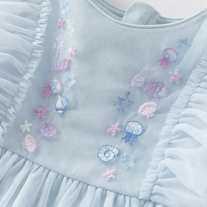 Girls Baby Princess Dress Summer Sweet Shell Embroidery Kids Mesh Elegant Dress Party Outdoor Seaside DB2251295