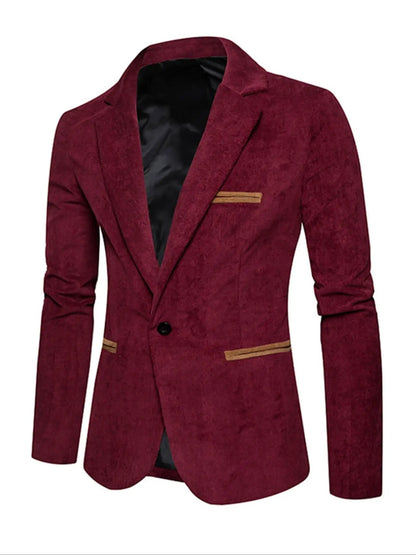 Men's Corduroy Blazer Jacket Medium Thick Business Suit Spring & Fall Season Fitted Design Woven Fabric Style