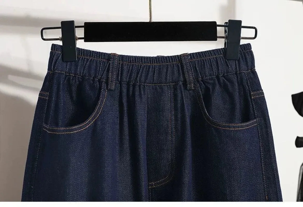 Women Denim Shorts 2026 New Summer Elastic High Waisted Jeans Ice Silk Wide-leg Pants Ladies Loose Solid Cowboy Shorts Size 5XL