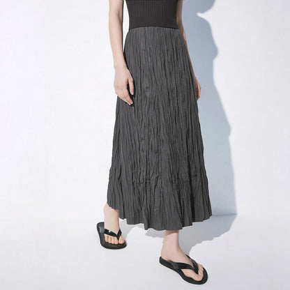 Pleated Women's Skirt 2026 Summer New Elastic Waist Flowy A-Line Midi Skirt Casual Versatile Women's Clothing 12622123