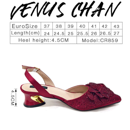 Fashion Ladies Evening Shoes And Bags Paired With Handmade Petal Wine Color Pointed Toe Mid-Heel Nigerian Women Party Shoes