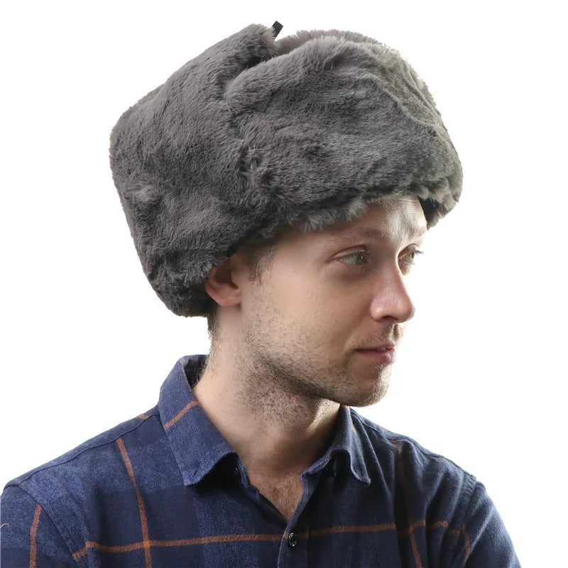 Soviet Badge Ushanka Men Winter Bomber Hats CCCP Pilot Faux Rabbit Fur Earflap Army Trapper Trooper Hat Russia Snow Cap