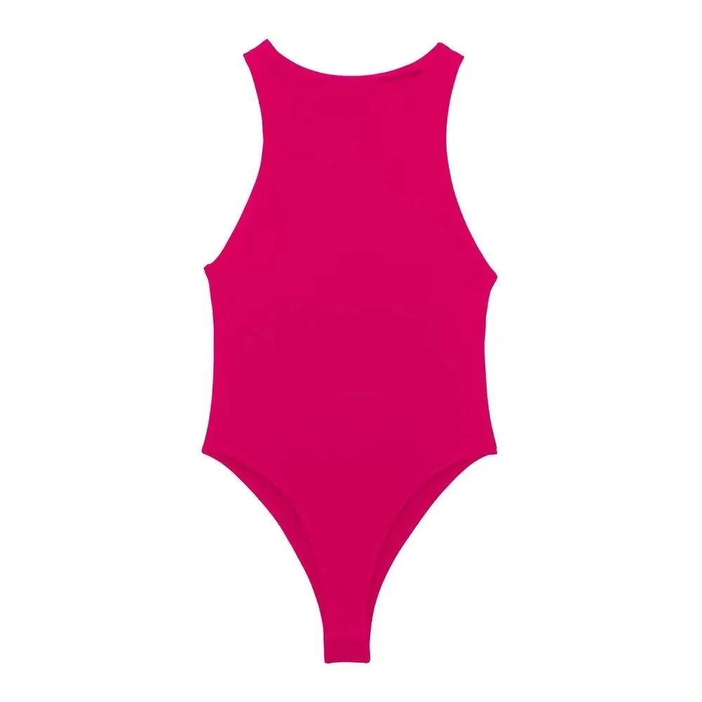 Women Fashion With Halter Neck Skinny Bodysuit Sexy Sleeveless Snap-button Female Playsuits Mujer
