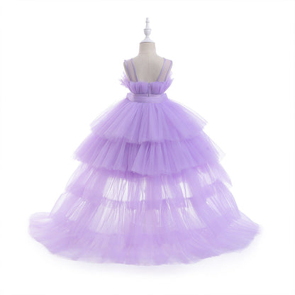Kid's Party Formal Evening Dresses Elegant Party Dresses For Girls Dresses With Trailing Detachable Princess Dress