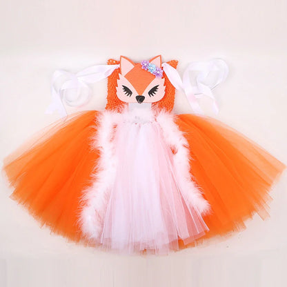White Orange Fox Halloween Costumes for Girls Kids Animal Fancy Tutu Dress with Ears Children Birthday Carnival Party Outfits