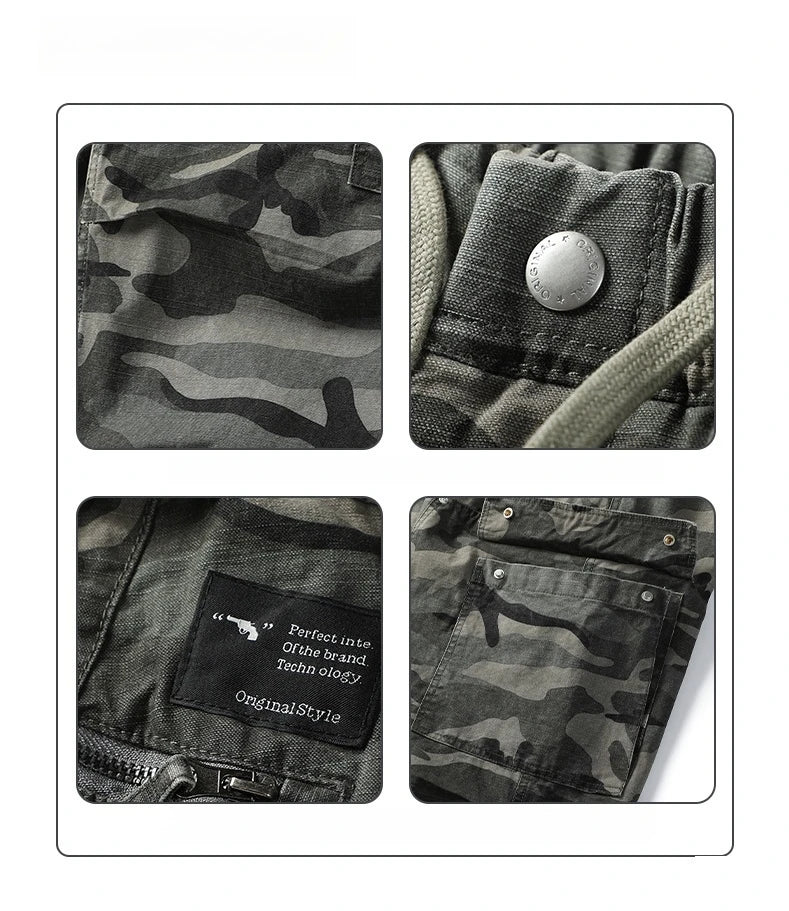 American Tactical Cargo Pants Men Heavyweight Cotton Loose Fit Straight Leg Camouflage Vintage Washed Outdoor Streetwear Premium