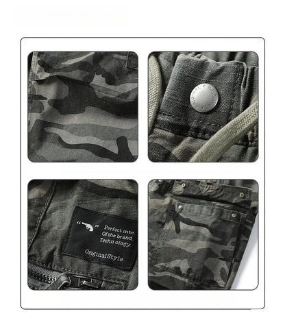 American Tactical Cargo Pants Men Heavyweight Cotton Loose Fit Straight Leg Camouflage Vintage Washed Outdoor Streetwear Premium
