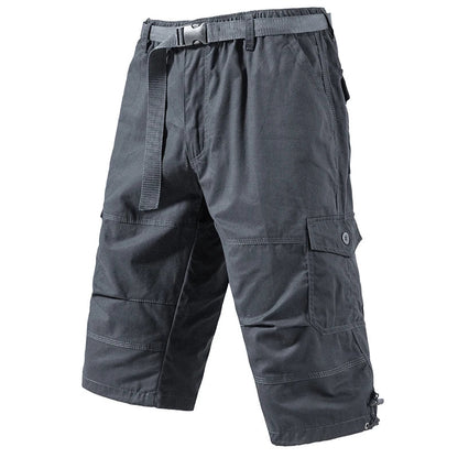 Men's Cargo Shorts 3/4 Casual Running Shorts Below Knee Elastic Waist Hiking Outdoor Jogging Fishing Shorts with a Belt